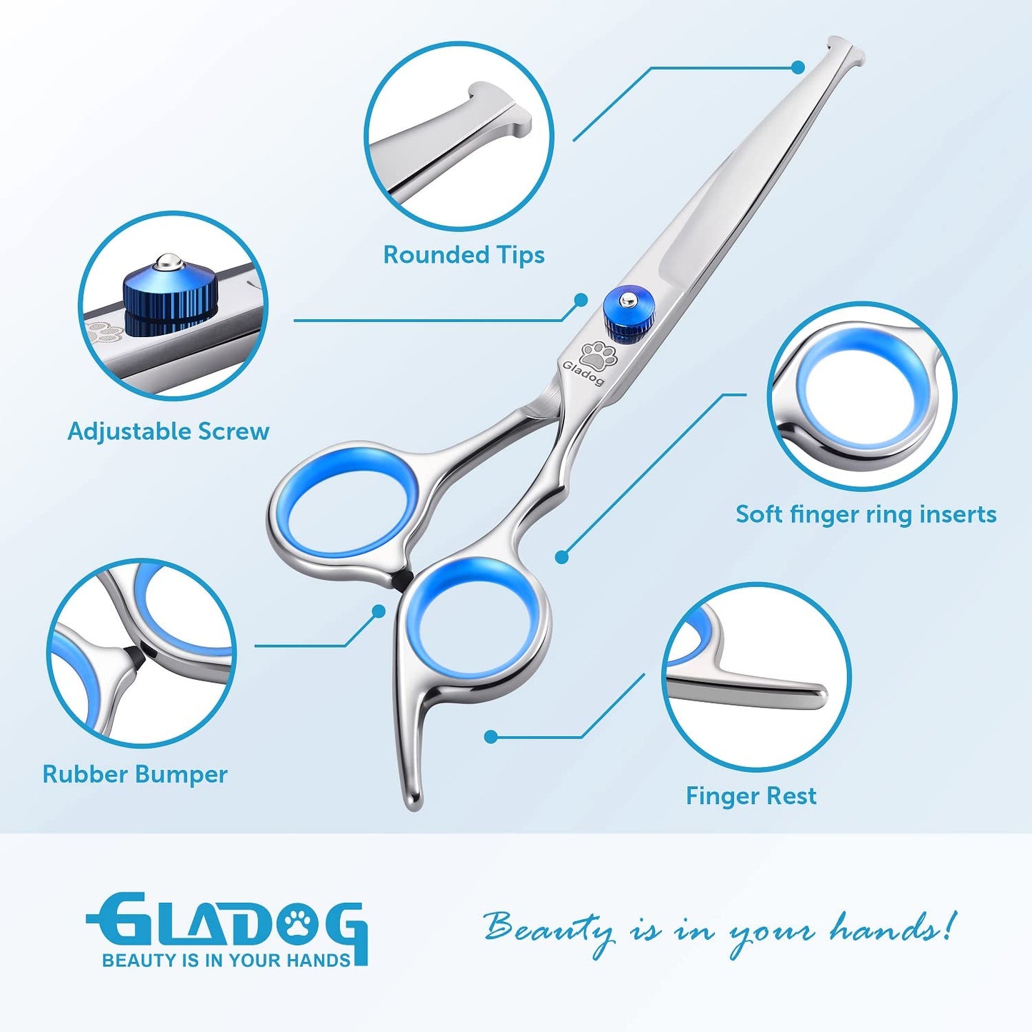 GLADOG Professional 5 in 1 Dog Grooming Scissors Set