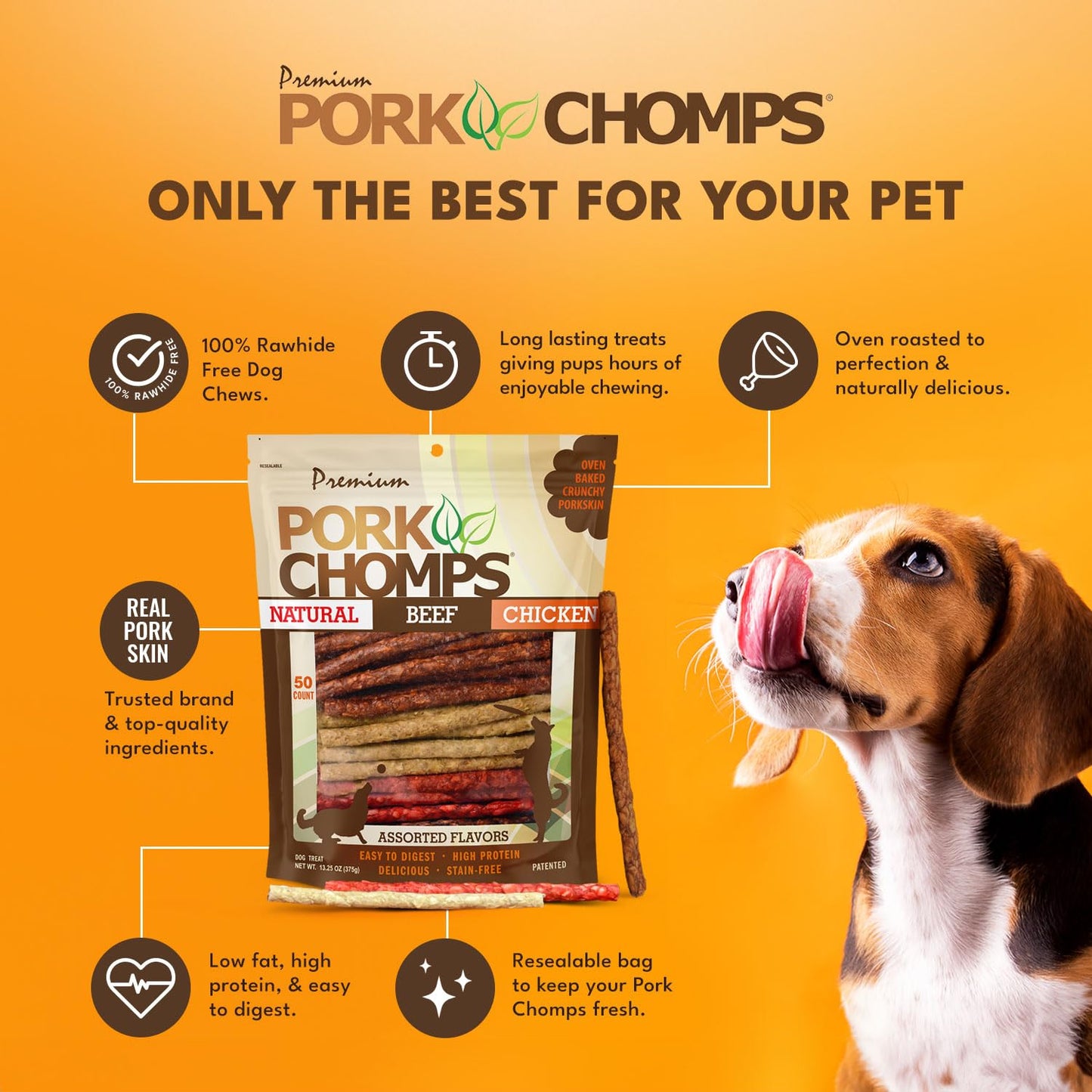 Pork Chomps Dog Chews, 5-inch Munchy Sticks, Assorted Flavors, 50 Count (Pack of 1)