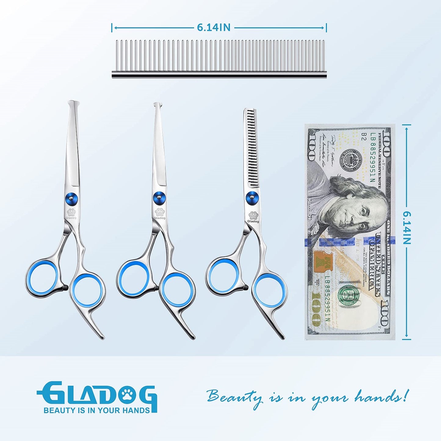 GLADOG Professional 5 in 1 Dog Grooming Scissors Set