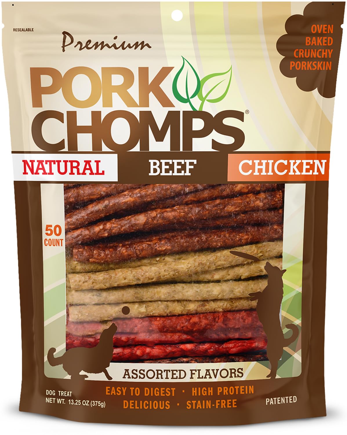 Pork Chomps Dog Chews, 5-inch Munchy Sticks, Assorted Flavors, 50 Count (Pack of 1)