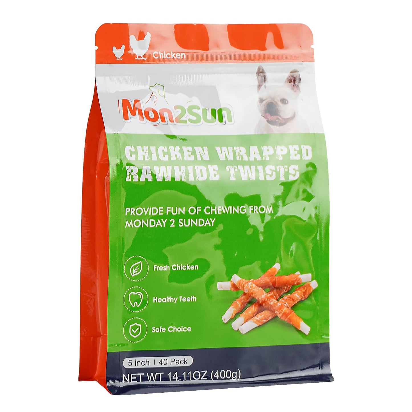 MON2SUN Dog Treats, Rawhide Twist Chicken Hide Sticks