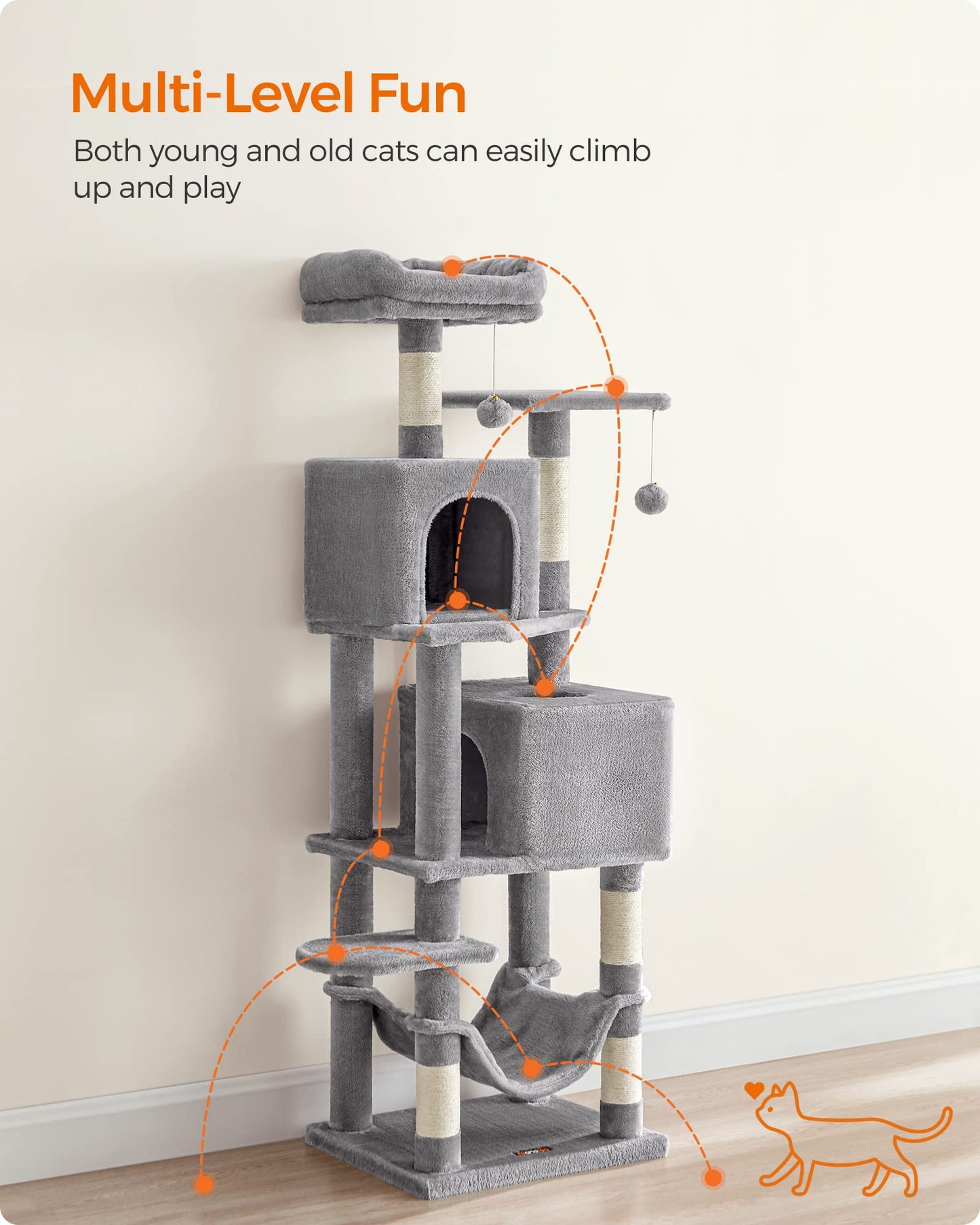 Feandrea Cat Tree, 61-Inch Cat Tower for Indoor Cats