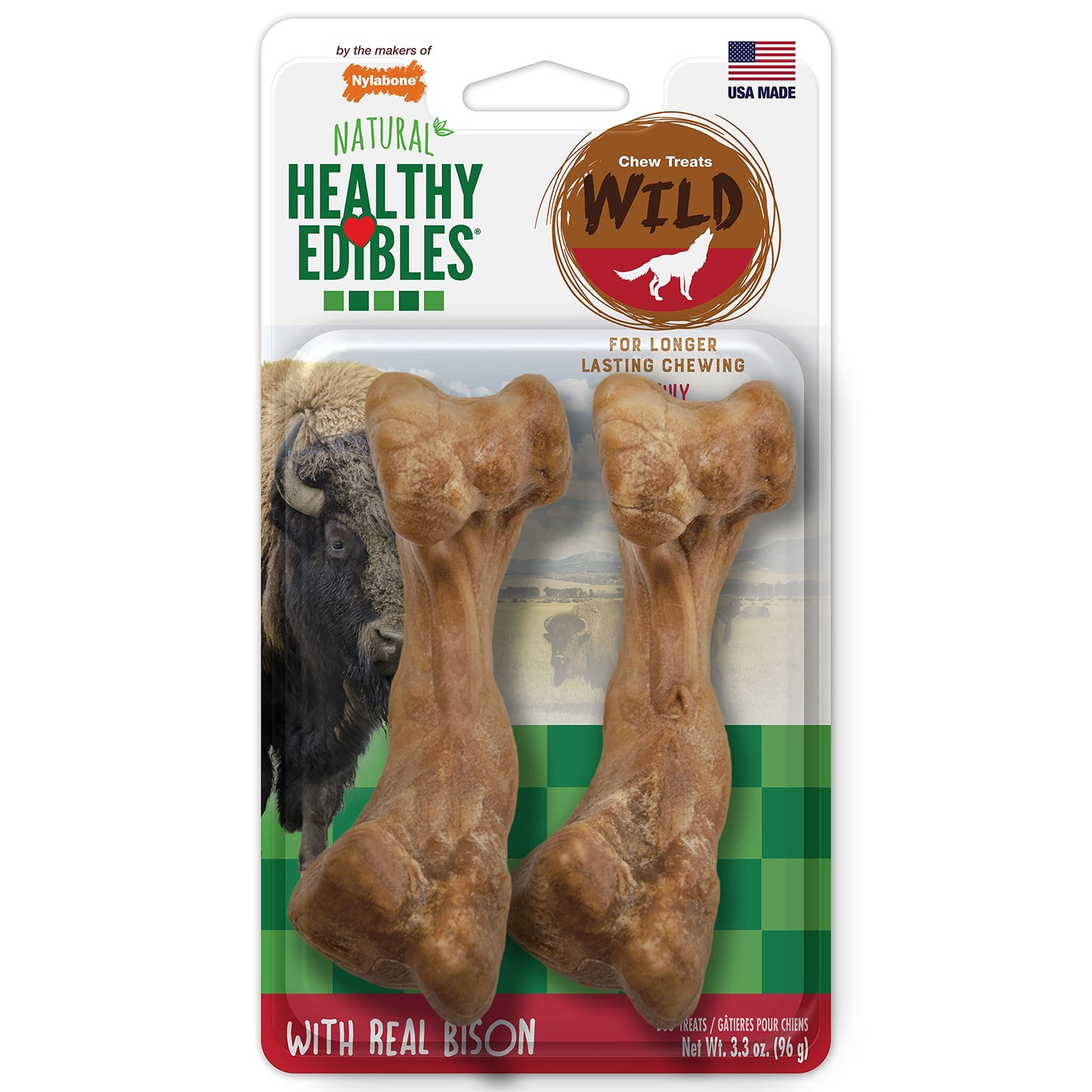 Nylabone Healthy Edibles WILD Sabor natural a bisonte de larga duración