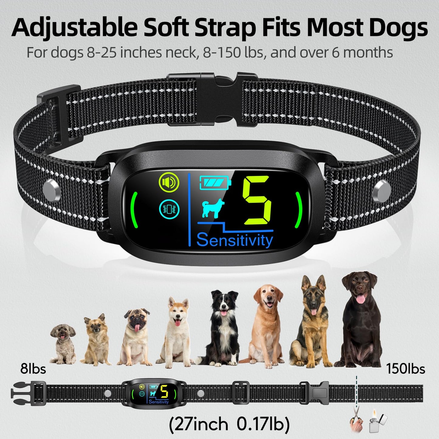 FAFAFROG Dog Bark Collar, Rechargeable Smart Collar