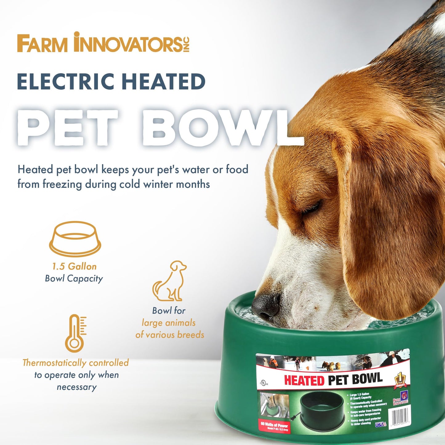 Farm Innovators Electric Powered Heated Pet Water Bowl