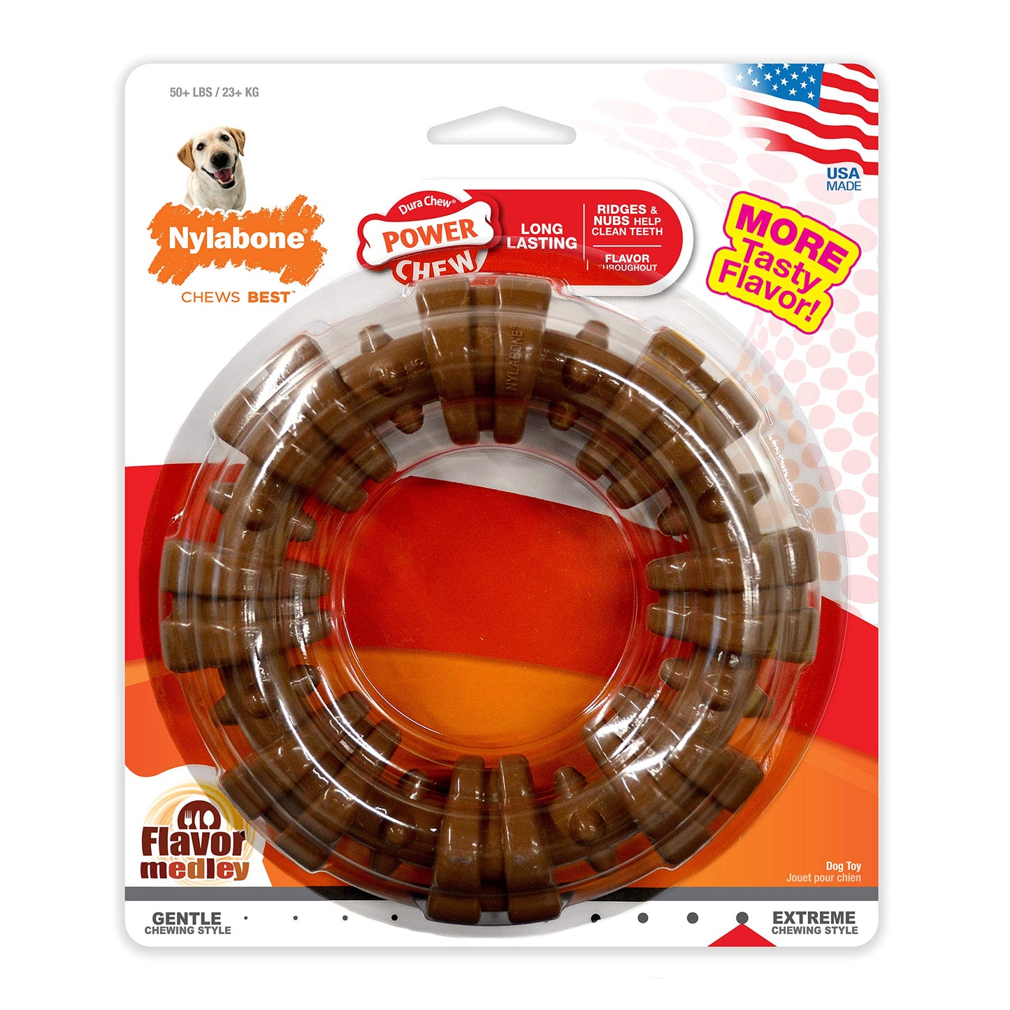 Juguete masticable con forma de anillo para perros Nylabone Power Chew con textura