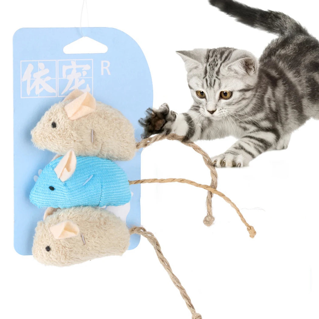 3Pc Cat Mice Toys Interactive Bite-Resistant