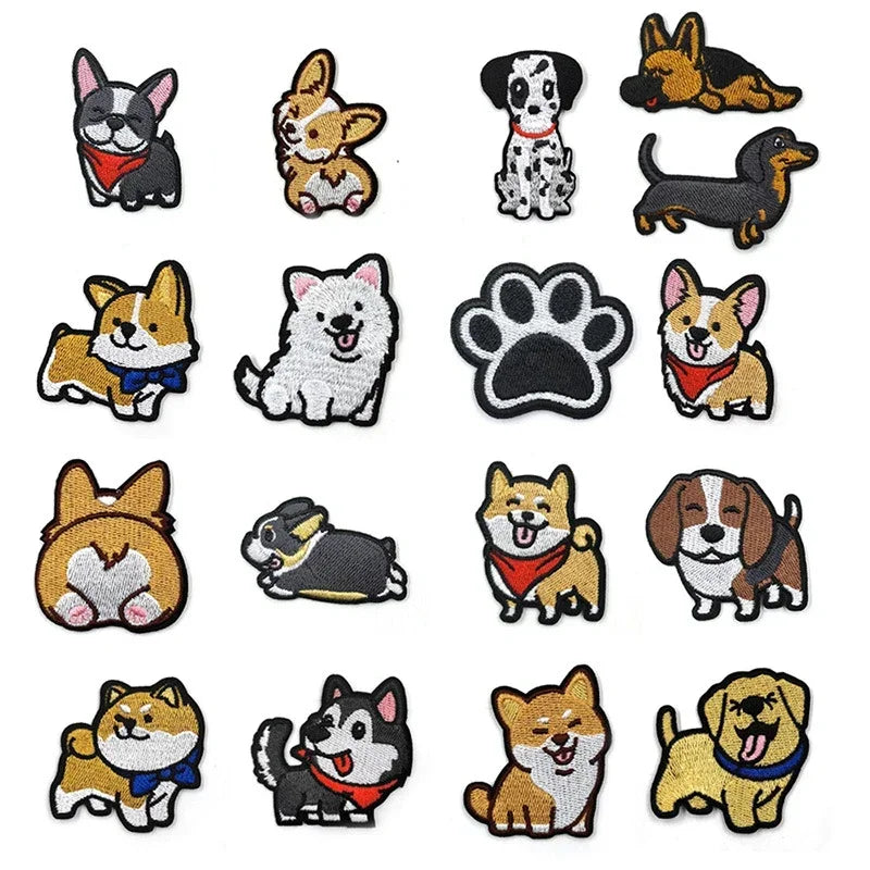 Lindo parche de dibujos animados para planchar Shiba Inu Corgi