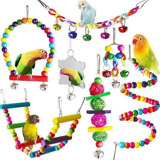 7pcs Pack Wood Parrot Toys Bird Toy