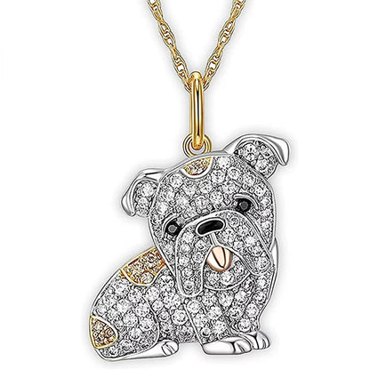 Creative Stainless Steel Animal Dog Necklace Zircon Pendant