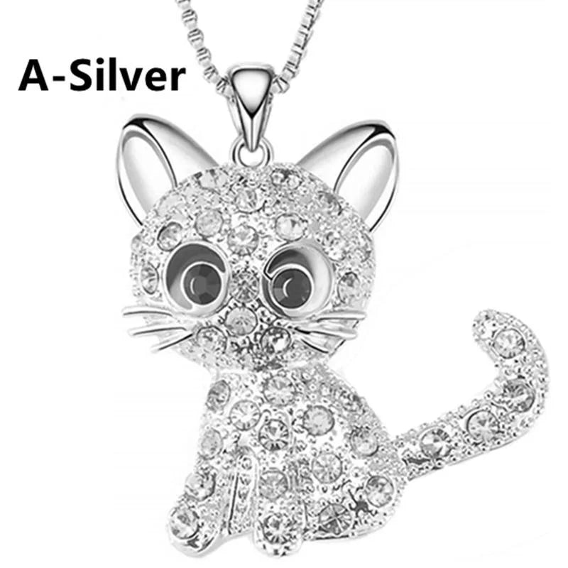 Originality Cute Stainless Steel Animal Cat Zircon Necklace