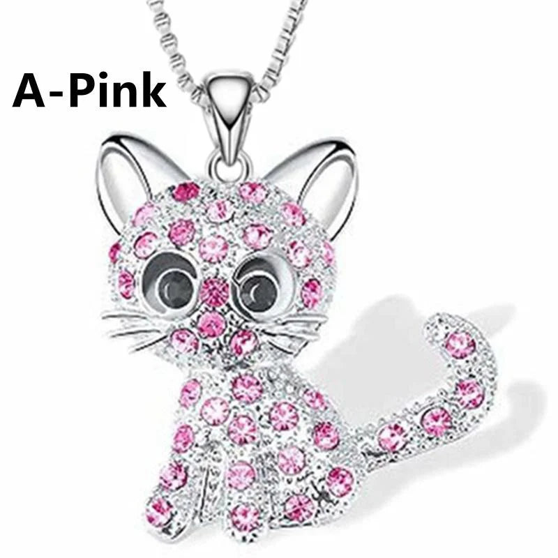 Originality Cute Stainless Steel Animal Cat Zircon Necklace