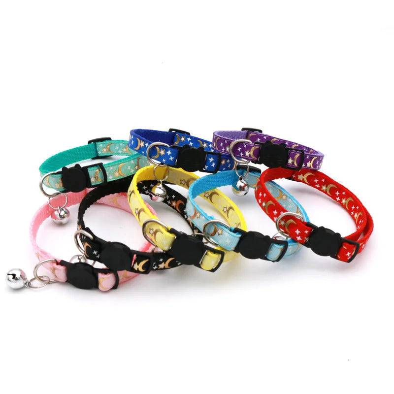 Cat Dog Collar With Bell Cartoon Star Moon