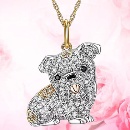 Creative Stainless Steel Animal Dog Necklace Zircon Pendant