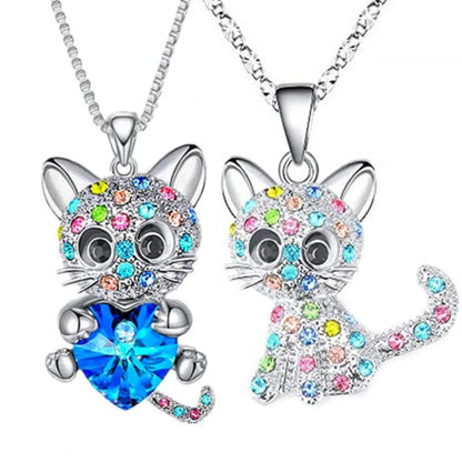 Originality Cute Stainless Steel Animal Cat Zircon Necklace