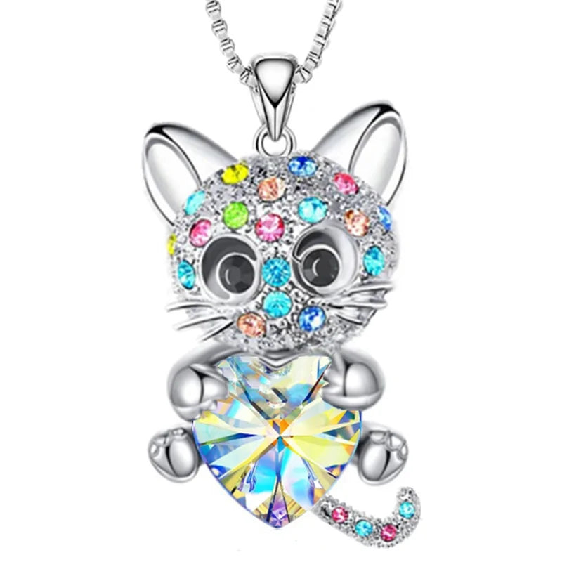 Originality Cute Stainless Steel Animal Cat Zircon Necklace