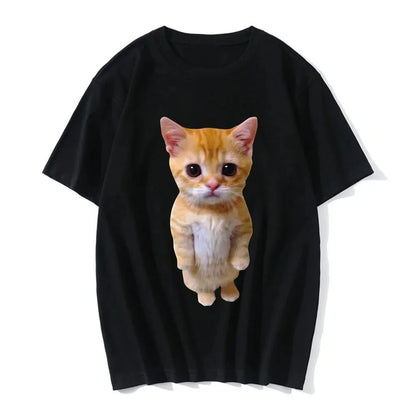 Camiseta casual para mujer con estampado 3D de gato divertido