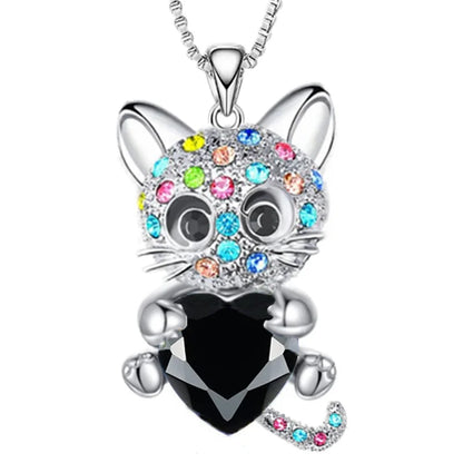 Originality Cute Stainless Steel Animal Cat Zircon Necklace