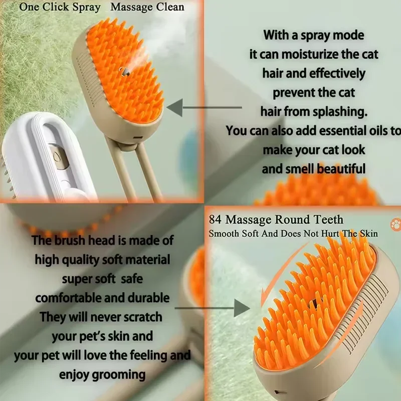 Cat Dog Pet Spray Massage Brush One Button Steam Spray