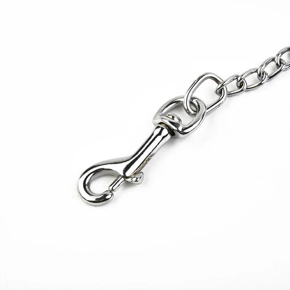 Metal Chain Dog Lead With Leather Style Handle