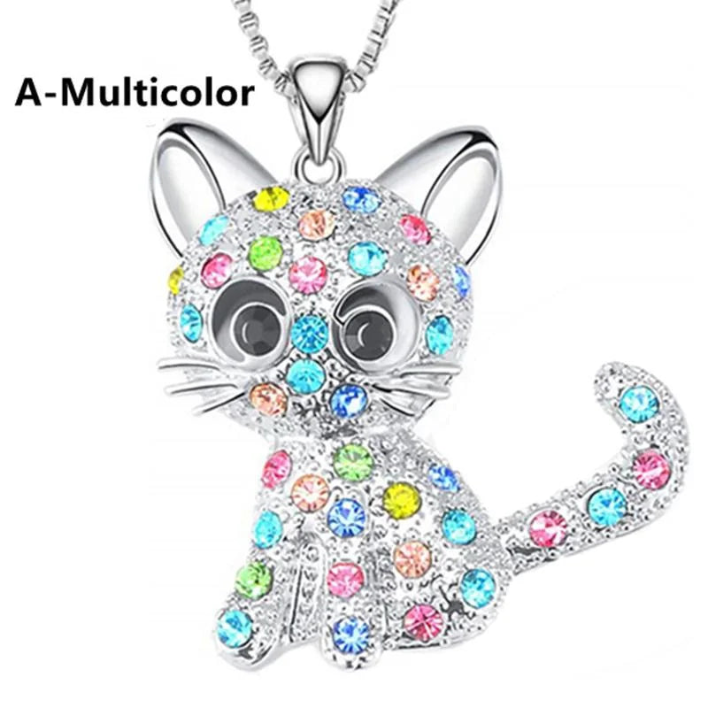 Originality Cute Stainless Steel Animal Cat Zircon Necklace