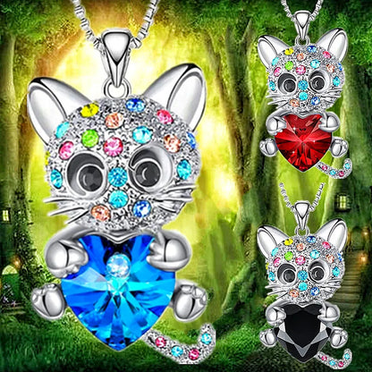 Originality Cute Stainless Steel Animal Cat Zircon Necklace