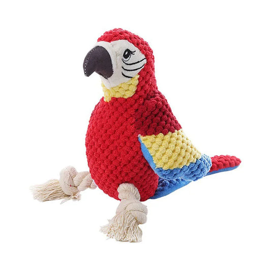 Plush Dog Toys Interactive Squeaky Rope Parrot Pet