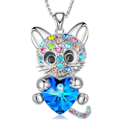 Originality Cute Stainless Steel Animal Cat Zircon Necklace