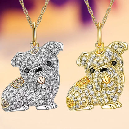 Creative Stainless Steel Animal Dog Necklace Zircon Pendant