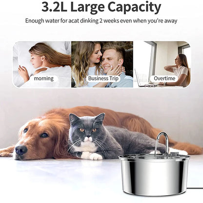 Cat Water Fountain Stainless Steel Pet Automatic USB