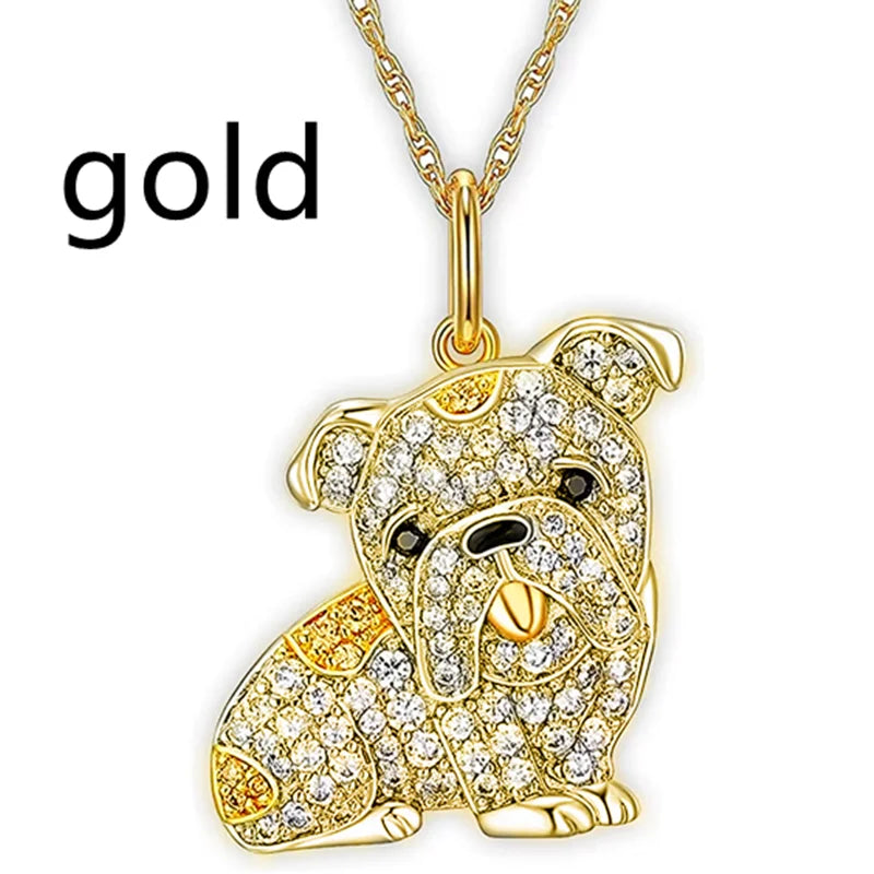 Creative Stainless Steel Animal Dog Necklace Zircon Pendant