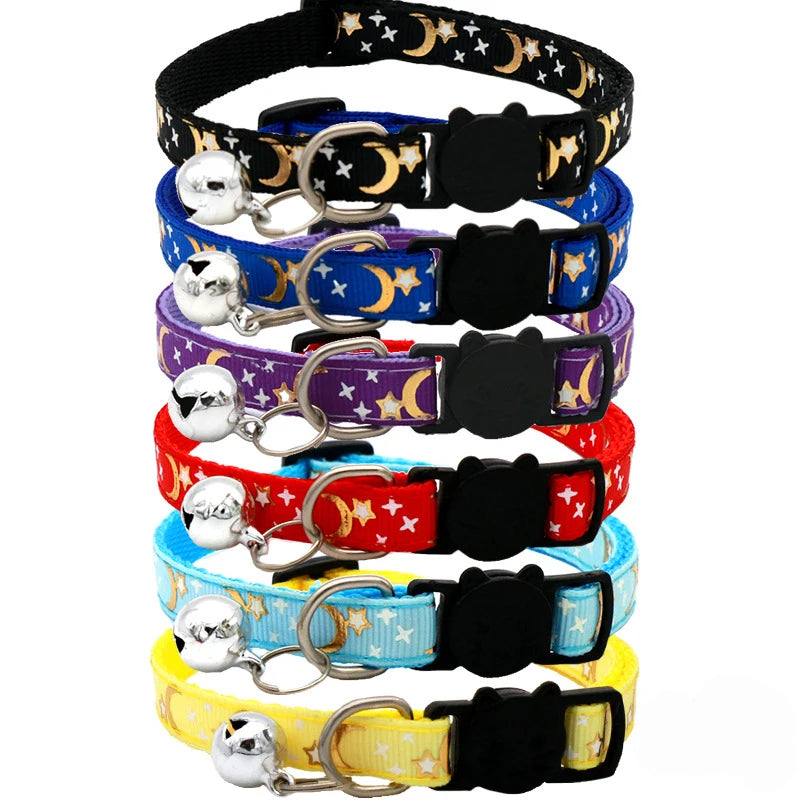 Cat Dog Collar With Bell Cartoon Star Moon