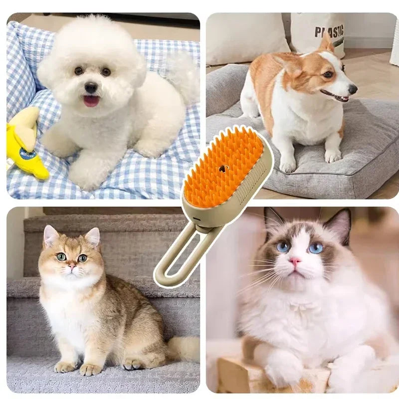 Cat Dog Pet Spray Massage Brush One Button Steam Spray