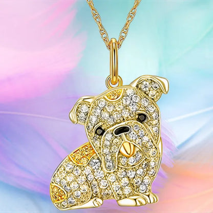 Creative Stainless Steel Animal Dog Necklace Zircon Pendant