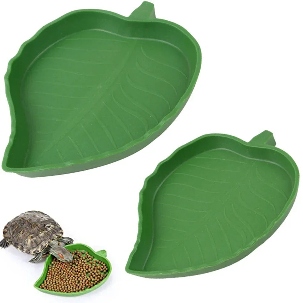 Comedero para reptiles con forma de hoja, cuenco para comida y agua